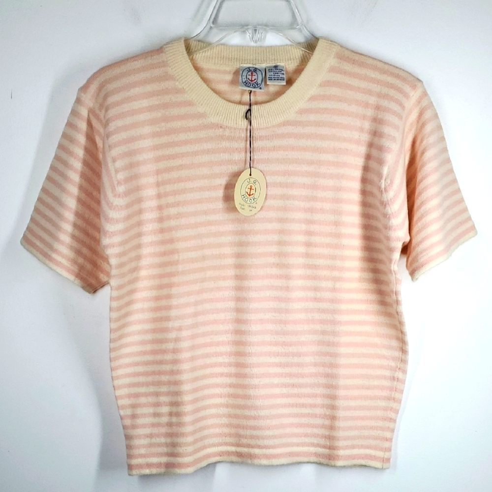 Vintage JG Hook Classic Pink and Cream Striped Knit Lambswool Angora Swe…